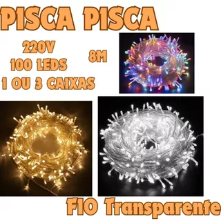 3 Ou 1 Caixas Pisca Pisca 8M 100 Leds 220V Fio Transparente Luzes Natal Uso Interno em Oferta na Shopee