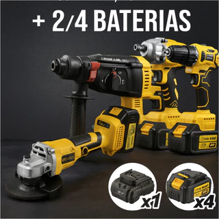 Kit Profissional 4 em 1 48V: Furadeira, Chave de Impacto, Esmerilhadeira, Parafusadeira + 2/4 Baterias
