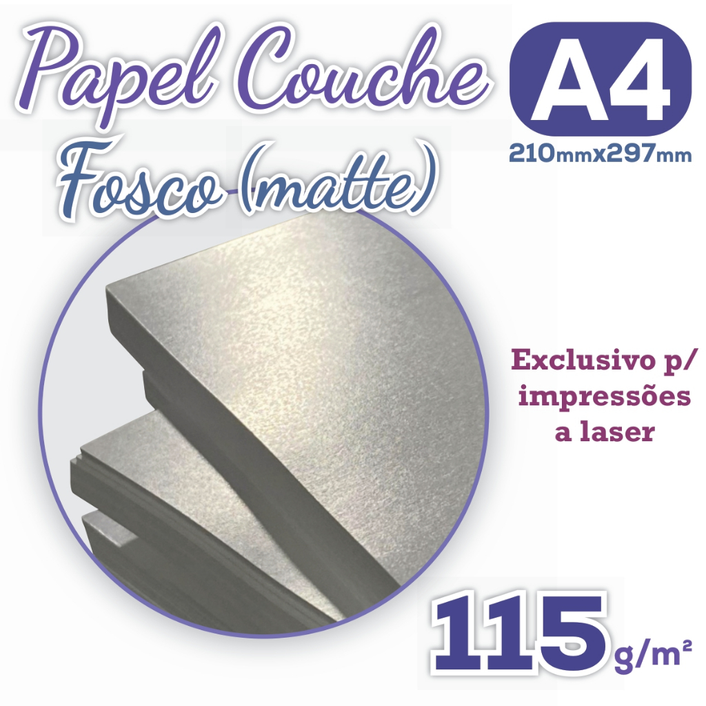 Papel Couche 115g A4 Pacote com 100 Folhas - Branco Liso Fosco ...