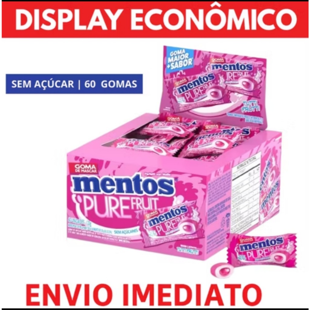 Chiclete Mentos Pure Tutti-Frutti Display 60 Gomas Sem Açúcar | Envio ...
