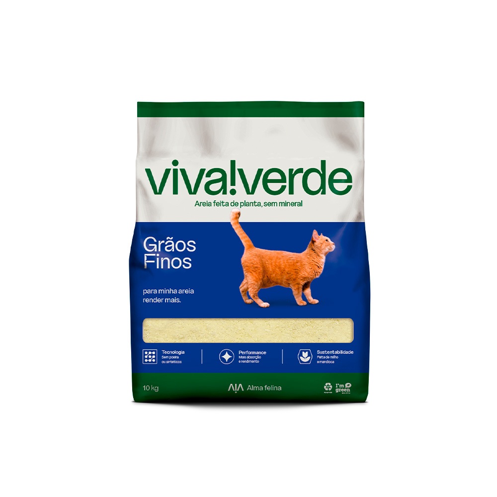 Areia Higiênica Petfive Viva Verde Grãos Finos Para Gatos 10kg