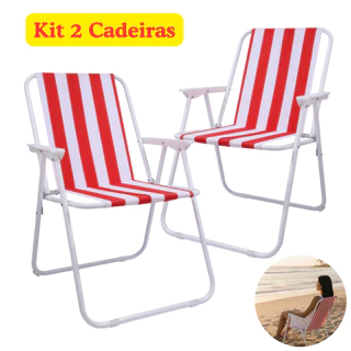 Kit 2 Cadeira de Praia Dobrável Reforçada Piscina Alta Alum