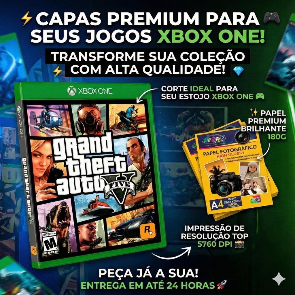 Impressão Profissional da Capa GTA V Xbox One Papel Fotográfico Premium 180gr - foto 1