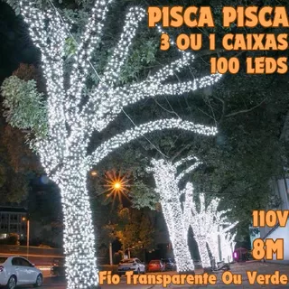 3 Ou 1 Caixas Pisca Pisca Branco 8M 100 Leds 110V Fio Transparente Ou Verde Luzes Natal Uso Interno em Oferta na Shopee