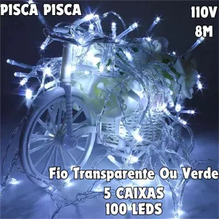 5 Caixas Pisca Pisca Branco 8M 100 Leds 110V Fio Transparente Ou Verde Luzes Natal Uso Interno em Oferta na Shopee