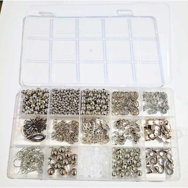 Kit de Acessórios de Metal Prateado para Montagem de Bijuterias