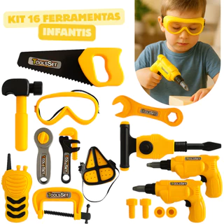 Kit Ferramentas Infantil 16 Peças Ferramentas de Brinquedo Educativo Sensorial Divertido Use a imaginação