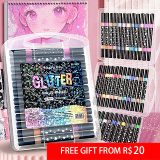 🎁Free Gift🎁Marcador metálico de glitter de cabeça dupla marcador de cabeça dupla brilhante 24/36/96 peças