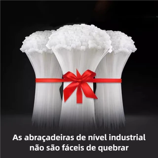 Kit Abraçadeira de Nylon 100/200/300pcs - 10-30cm, Preta/Branca
