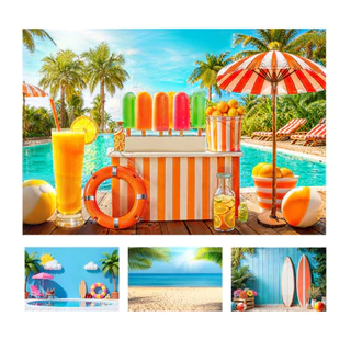 Fundo Fotográfico Tecido Sublimado 3D Tema Praia Verão Horizontal 2,20x1,50