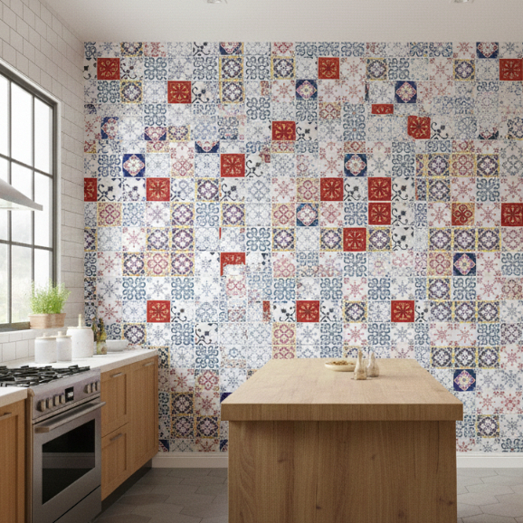 Papel de parede Adesivo Cozinha Ladrilho Hidráulico Estilo Turco ...