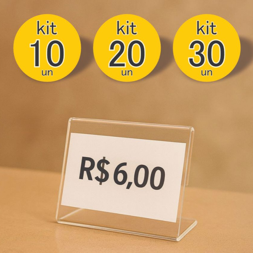 Kit 10 Displays Porta Preço Em Acrílico 5x3cm Para Vitrine e