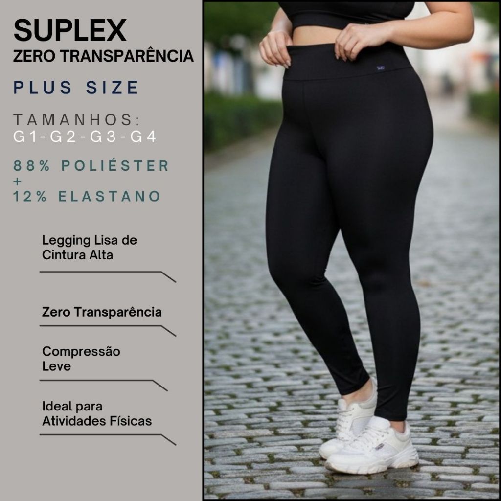 Legging Feminina Plus Size Suplex Fitness Zero Transparência Cós
