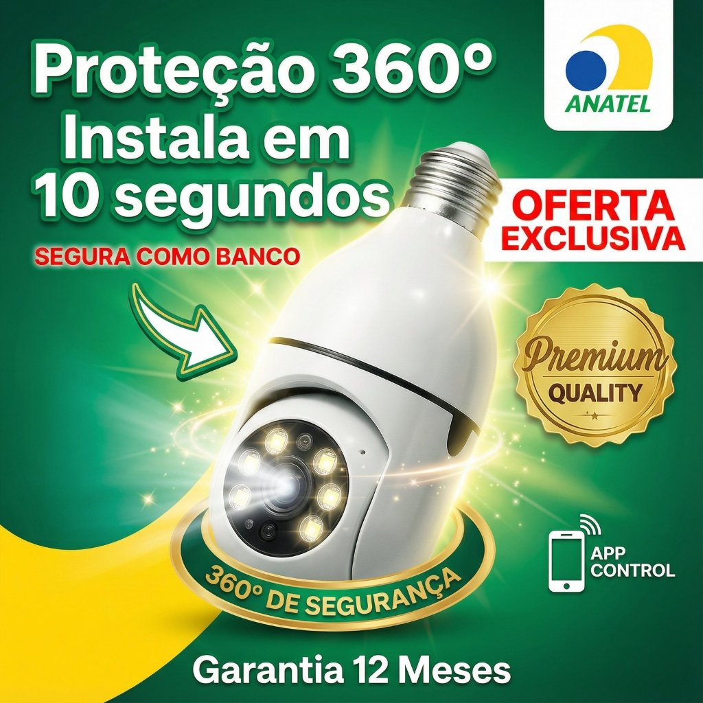 Câmera Lâmpada de Segurança Wi-Fi 360° Full HD com Visão Noturna e ...