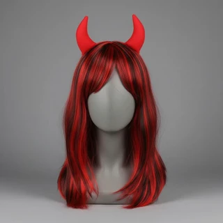 PERUCA LISA LONGA VERMELHA COM CHIFRINHO HIPERFESTA