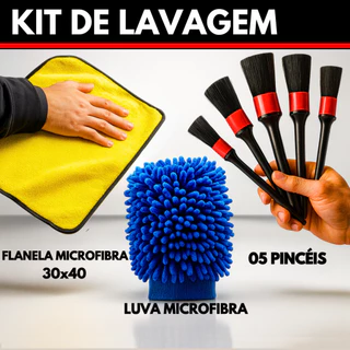 Kit de Lavagem Automotiva Flanela de Microfibra 30x40cm + Luva Microfibra + 05 Pincel Detalhamento em Oferta na Shopee