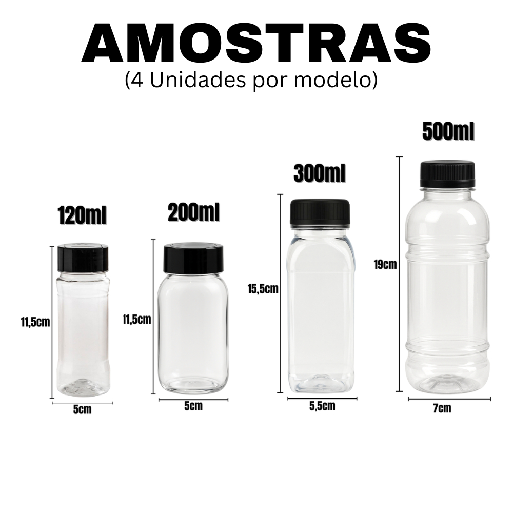Amostras Potes de Tempero 120ml/200ml/300ml/500ml (1x de cada)