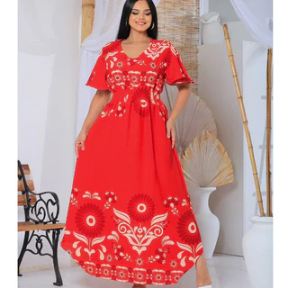 VESTIDO FEMENINO LONGO ESTAMPADO GOLA V TAMANHO G1 em Oferta na Shopee