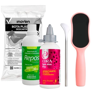 Kit Pedicure Completo Inoven Bota Plástica Repos Amaciante Cora Gel Bisturi 222 Lixa Grande Calos em Oferta na Shopee
