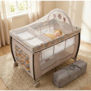 Berço Cercado Portátil Desmontável 2 Alturas com Trocador e Mosquiteiro Compacto Confortável Seguro em Oferta na Shopee