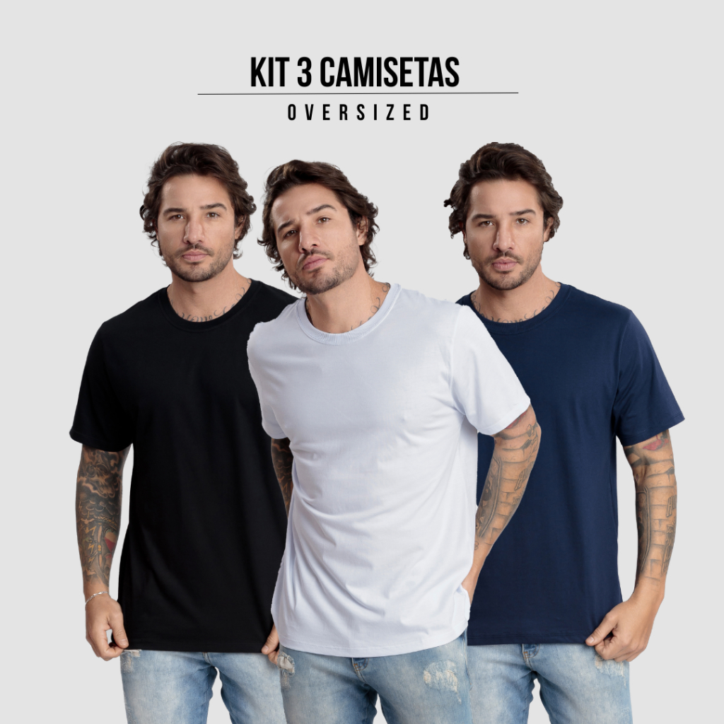 Kit 3 Camisetas Básicas Lisas 100% Algodão Masculinas Premium | Shopee ...