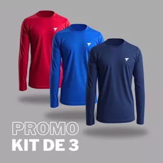 Kit 3 Camisa Manga Longa Dry Fit Masculino Camiseta Proteção Solar Térmica Uv50