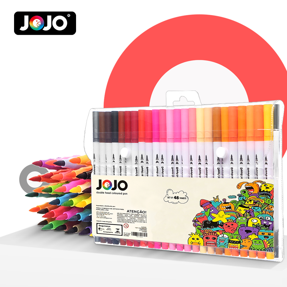 Kit 48 Cores Canetas Brush & Fina JOJO – Paleta Avançada para