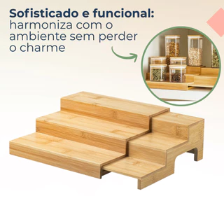 Rack Organizador Extensível De Bambu Escadinha  3 Níveis Suporte Porta Temperos Condimentos Ou em Oferta na Shopee
