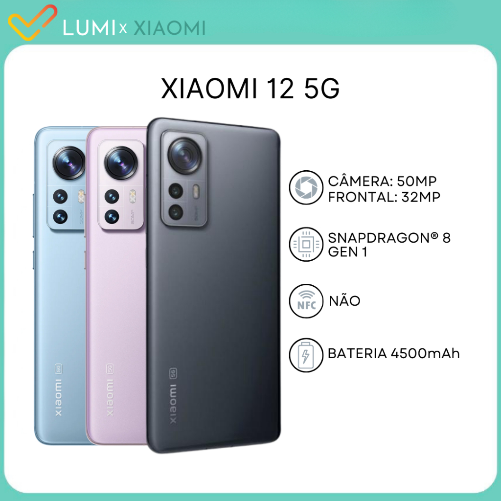 Xiaomi 12 5G, ,128/256GB e 8/12GB RAM, Processador Snapdragon® 8