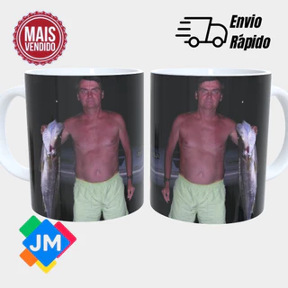 Caneca Personalizada Meme Bolsonaro Segurando Peixe