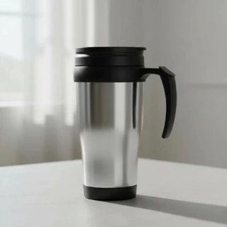 Caneca Térmica c/ Tampa e Alça Para Viagem Aço Inoxidável 400ml