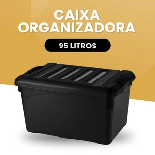 Caixa Organizadora 95 Litros com Tampa e Rodinhas Resistente Multiuso com Travas