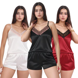 Pijama Sexy Com Renda Bicolor Kit Conjunto Short Doll Liso Sexy Verão Pijama de Calor Fresquinho em Oferta na Shopee