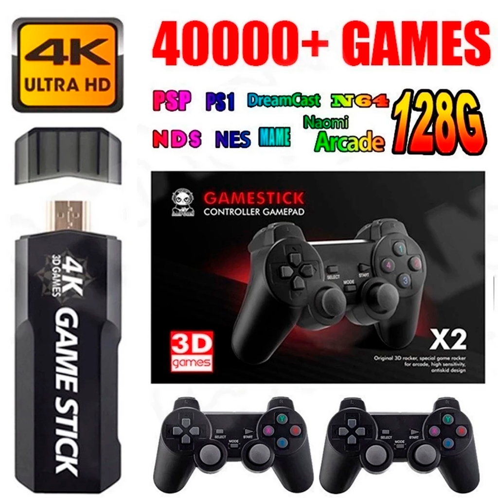 20000+ M8 Videogame Stick 4K 64gb 2 Controles Sem Fio Console Portatil Jogos Retro Antigo Original
