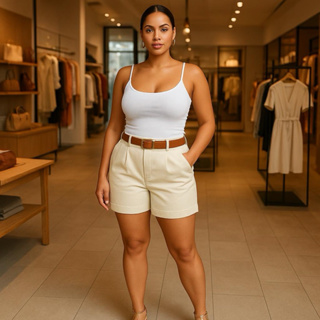 Shorts Alfaiataria Com Cinto Cintura Alta Social Promoção P ao GG Feminino com Bolso