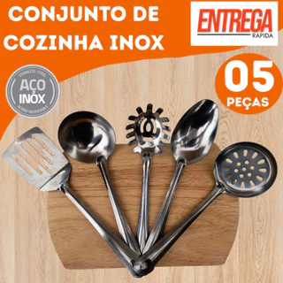 Concha Feijão, Colher Arroz Grande, Espátula Vazada,Pegadora Macarrão Massa E Escumadeira Kit Inox Cozinha, Restaurante