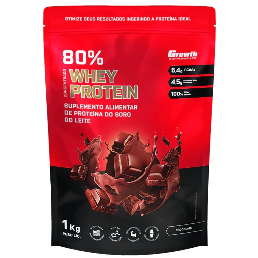 Growth Suplementos Chocolate 80% WHEY PROTEIN CONCENTRADO 1KG ...