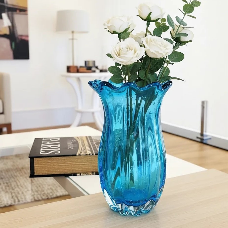 Vaso de Vidro Murano Azul Aquamarine 24 Cm | Shopee Brasil