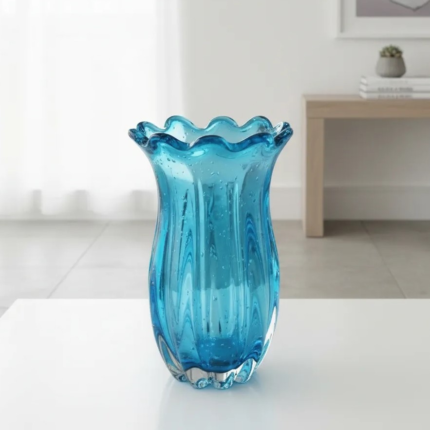 Vaso de Vidro Murano Azul Aquamarine 24 Cm | Shopee Brasil