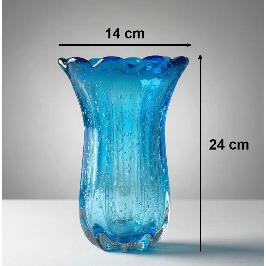 Vaso de Vidro Murano Azul Aquamarine 24 Cm | Shopee Brasil