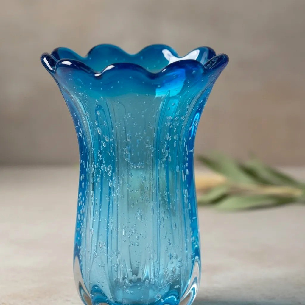 Vaso de Vidro Murano Azul Aquamarine 24 Cm | Shopee Brasil