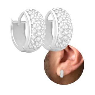 Brinco Masculino Banho de Prata 925 Italiana Argola Cravejada 25 pedras Brinco Masculino Banhado em Oferta na Shopee