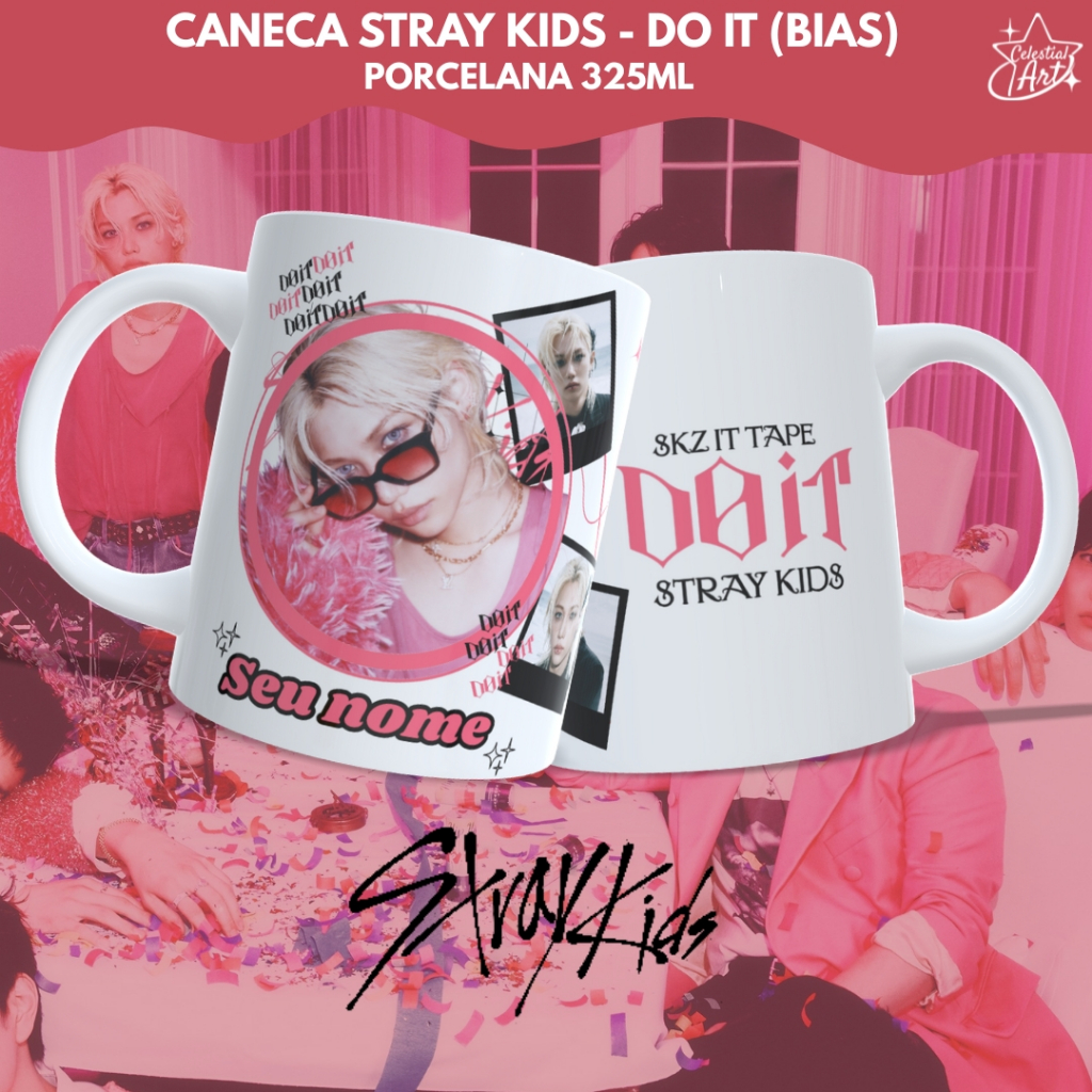 Caneca BIAS STRAY KIDS DO IT COM SEU NOME - ESCOLHA O SEU BIAS! (Porcelana 325ml)
