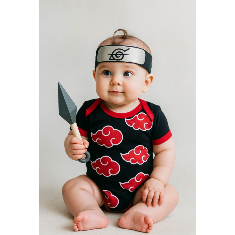 Akatsuki Naruto Fantasia Bebê Body + Bandana + Kunai | Look Infantil ...