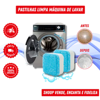 Pastilhas Limpa Máquina de Lavar – Efervescente | Remove Manchas e Mau Cheiro | Kit 2 e 4 unid