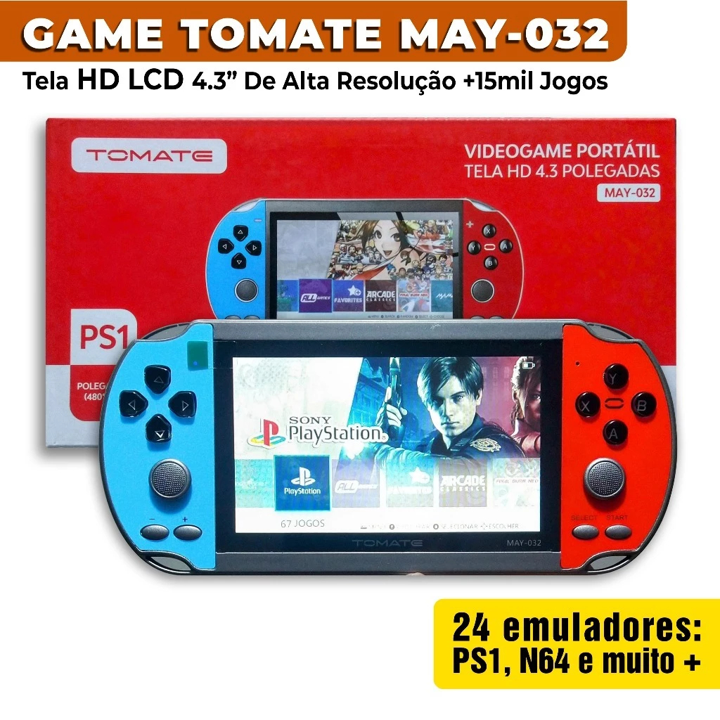 Vídeo Game Portátil Tomate MAY-032 Tela HD 4.3 PS1 64GB EMUELEC