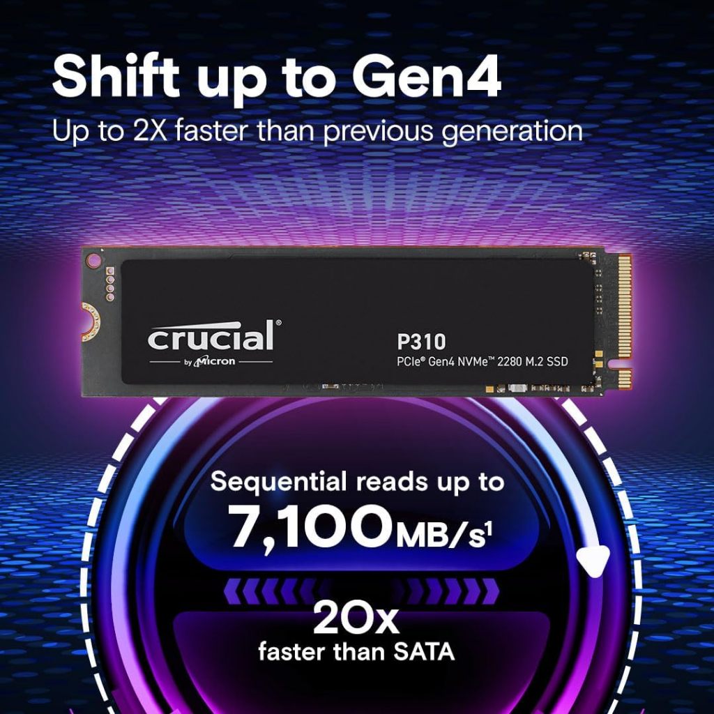 SSD Crucial P310 1 TB 2280 PCIe Gen4 3D NAND NVMe M.2 – Até 7.100