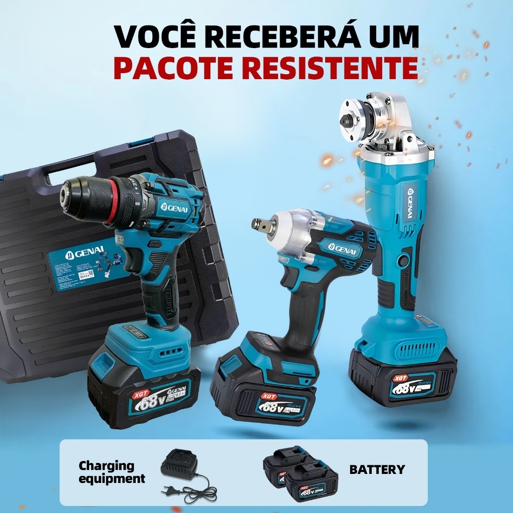 GENiS 3点セット GENAI】Sem escovas Conjunto de 3 peças moedor/chave de fenda 1/2
