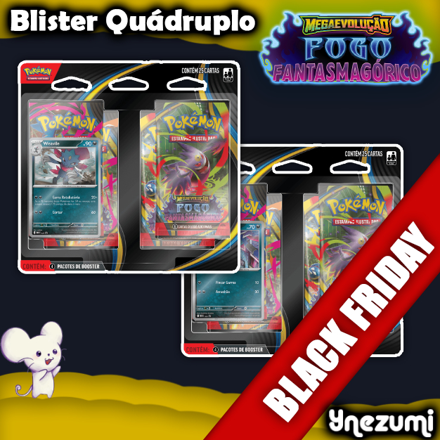 Blister Quádruplo Quadripack Fogo Fantasmagórico Coleção Megaevolução Pokémon Original COPAG 2025