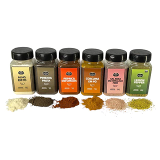 Kit 6 temperos - Lemon Pepper, Páprica Defumada, Alho em Pó, Cúrcuma em Pó, PP e Sal Rosa